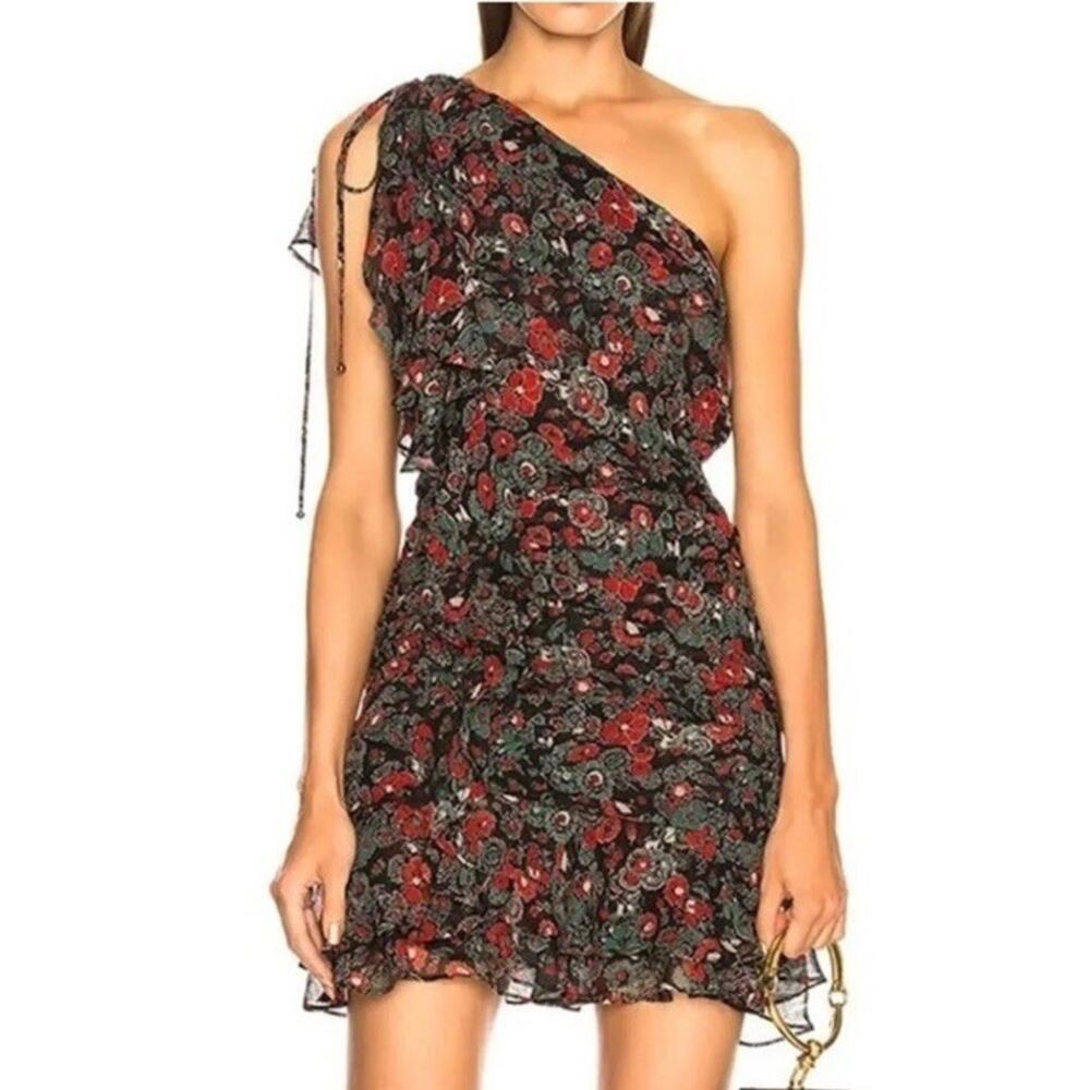 VERONICA BEARD Ballard Print One-Shoulder Silk Dress Lined Womens Size 2 Ruffled
